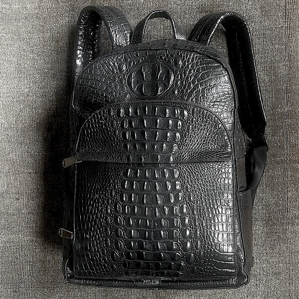 Brahmin black croc embossed real leather backpack large Dartmouth Liam
